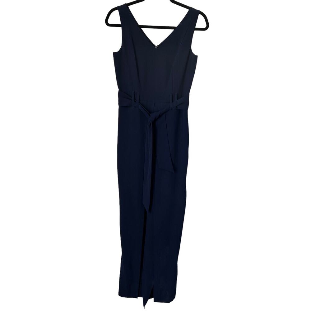 Antonio Melani Jumpsuit Size 2 Blue Sleeveless V-Neck Straigt Split Leg W Belt